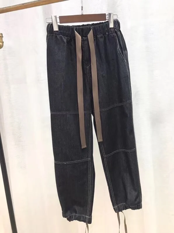 

fashion ladies 2021 new loose casual bead chain beaded ankle drawstring jeans 0111