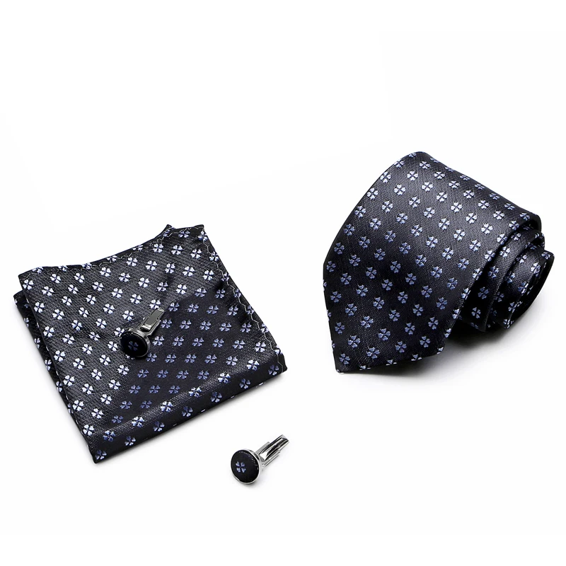 Luxury Top grade Hot sale 100% Silk Tie Handkerchief Pocket Squares Cufflink Set Tie Clip Necktie Printed hombre Memorial Day