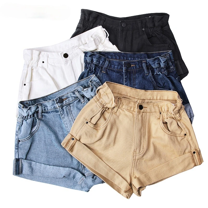 

Denim Shorts Women's White Women Short Jeans Khaki Wide Leg Elastic Waist Vintage High Waist Shorts Women Summer