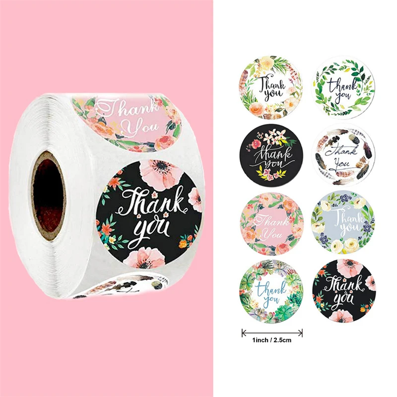 

50-500Pcs 1Inch Korean Flower Sticker Thank You Christmas Party Card Box Wrapping Label Gift Sealing Stickers Decor Stationery