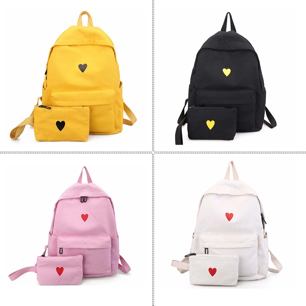 TTOU Fashion Heart Printing Backpack Korean Style Casual Canvas Students holiday Bags Quality college school Laptop |