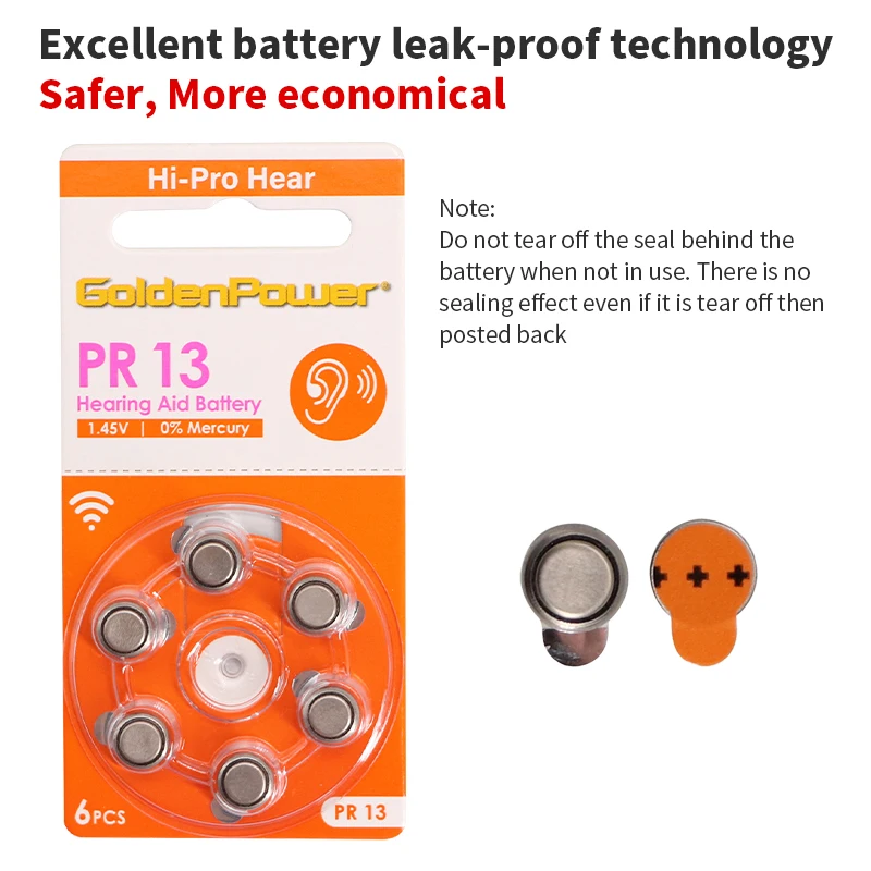 6 шт. батареи для слухового аппарата A13 Размер 13 батарея аксессуары
