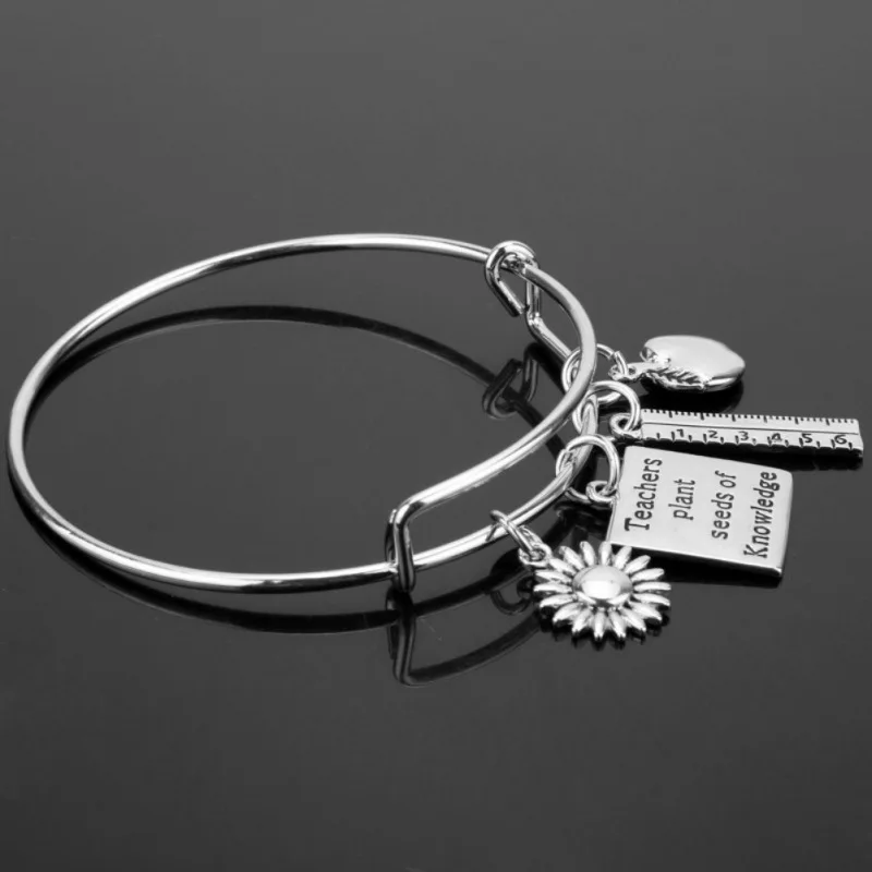 

Teacher's Day Gift Teachers Plant Seeds Of Knowledge Lettering Bracelet Wrist Ring Simplicity Engraved Bracelets
