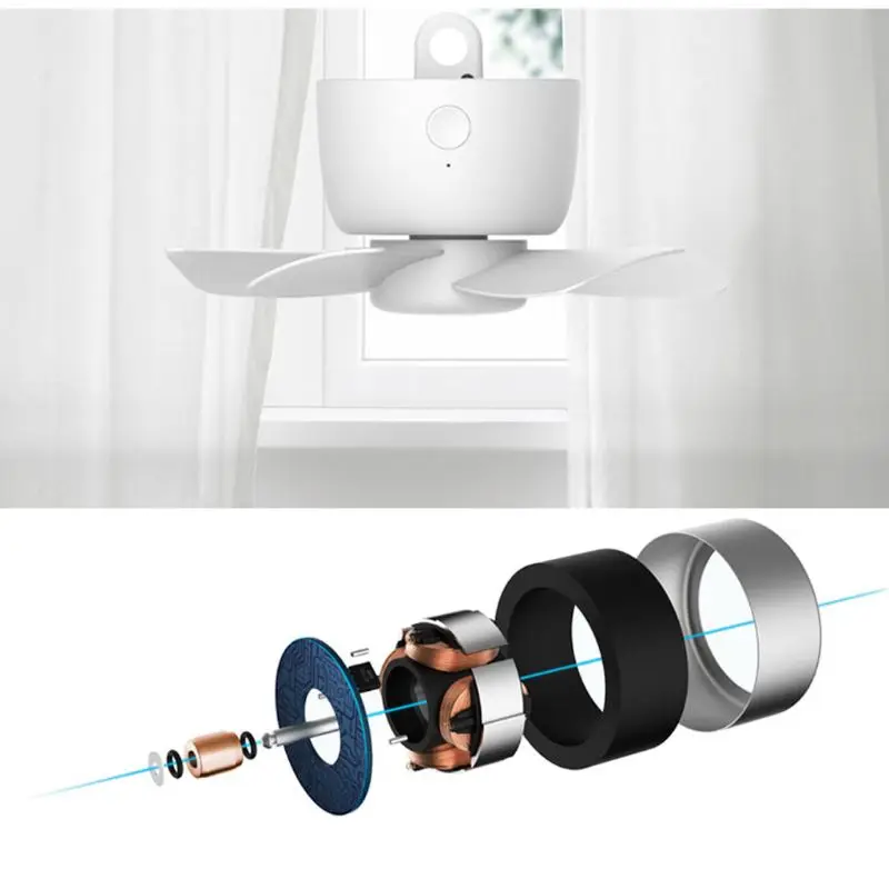 

8000mAh USB Rechargeable Remote Control Timing 4 Gears Ceiling Fan Cooling Hanging Fan for Tent Bed Camping Outdoor Home