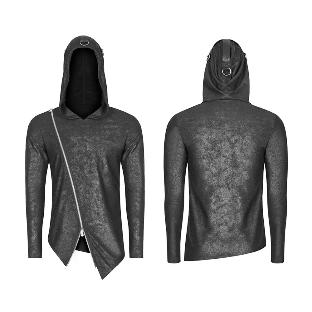 Мужской трикотажный пуловер на молнии Черный Повседневный с капюшоном в стиле