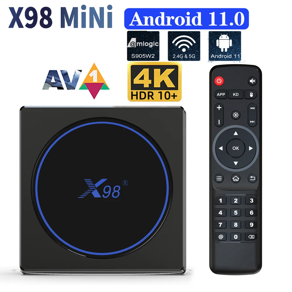 

ТВ-приставка X98 mini, Android 11, Amlogic S905W2, 4 + 64 ГБ, AV1