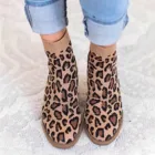 Ботинки-носки женские, на толстом каблуке, с леопардовым принтом, зима-осень, 2021