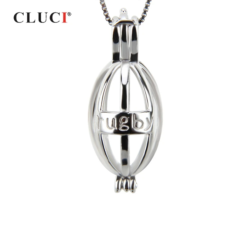 CLUCI Серебро 925 Овальный регби кулон в форме клетки для жемчуга женщин серебро
