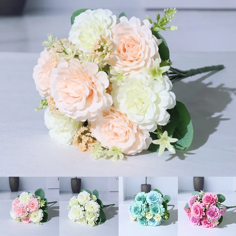 

New Exquisite Peony Artificial Faux Silk Fake Flowers Bouquet For DIY Home Party Wedding Desktop Decoration Fake Flower Decors