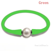 6 inches 10 11mm one aa natural round pearl green elastic rubber silicone bracelet