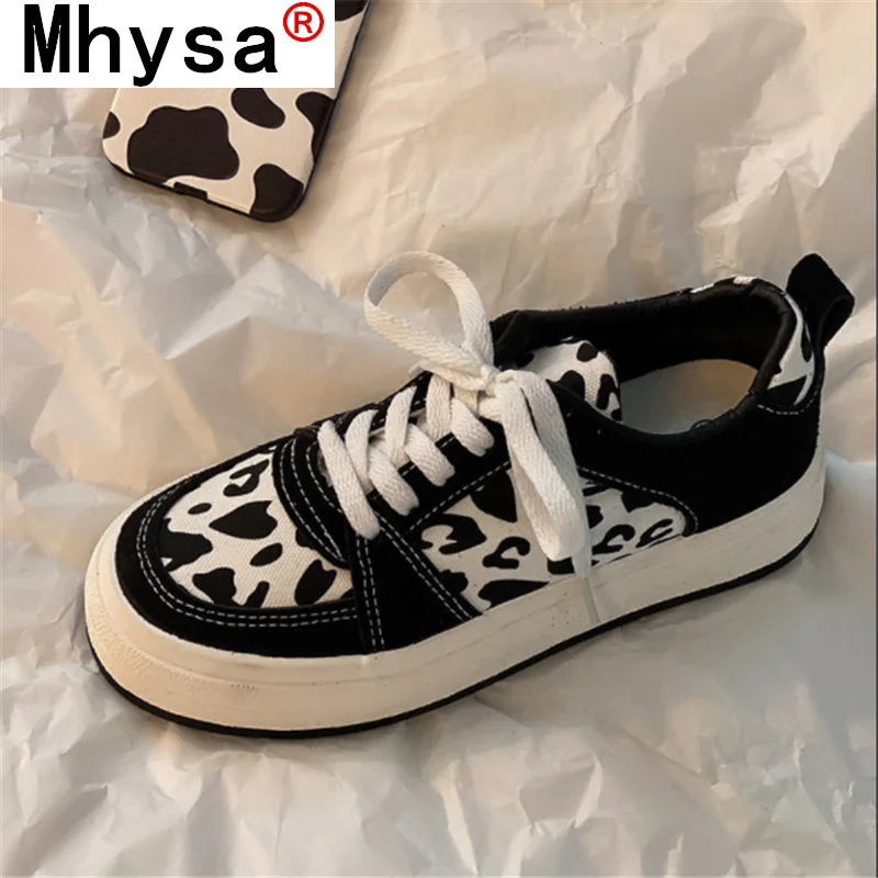 

Fashion Women Vulcanized Shoes 2021 Spring Lace-up Women Casual Shoes Comfortable New Leopard Print Flat Sneakers Zapatos Mujer