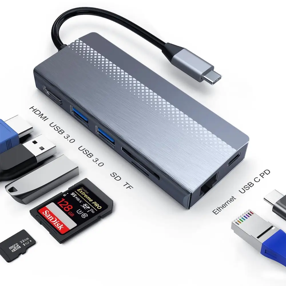 Usb хаб 7 в 1 для мульти USB 3 0 4K HDMI 1000M C PD Rj45 адаптер разветвитель SD/TF кардридер type