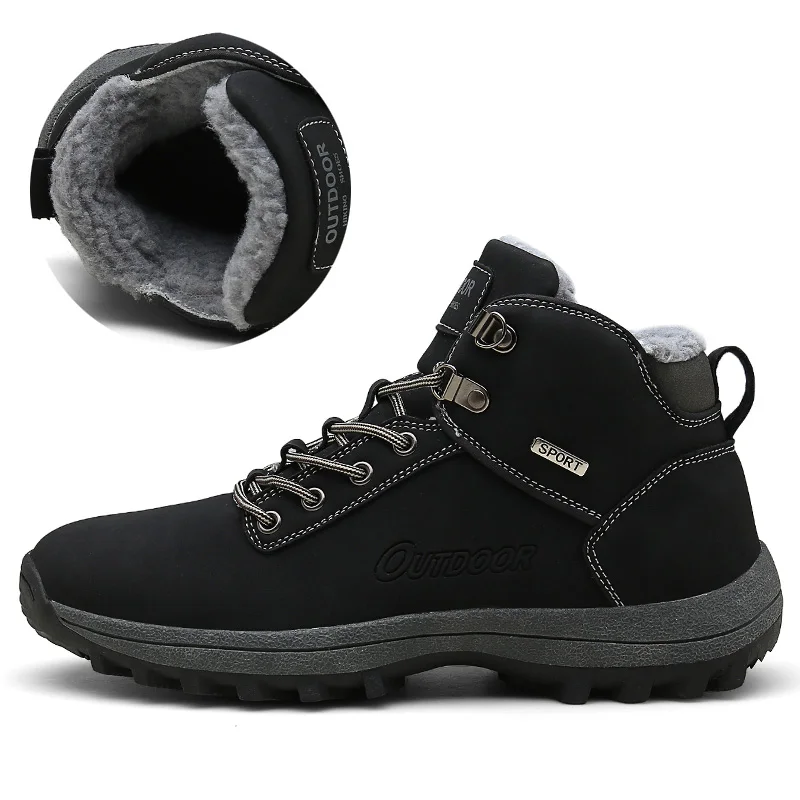 Black Boots VESONAL/брендовые качественные мужские ботинки из искусственной кожи для мужчин; зимние теплые короткие плюшевые кроссовки для взрослых; Мужская модная дышащая обувь для ходьбы - Цвет: Black Boots