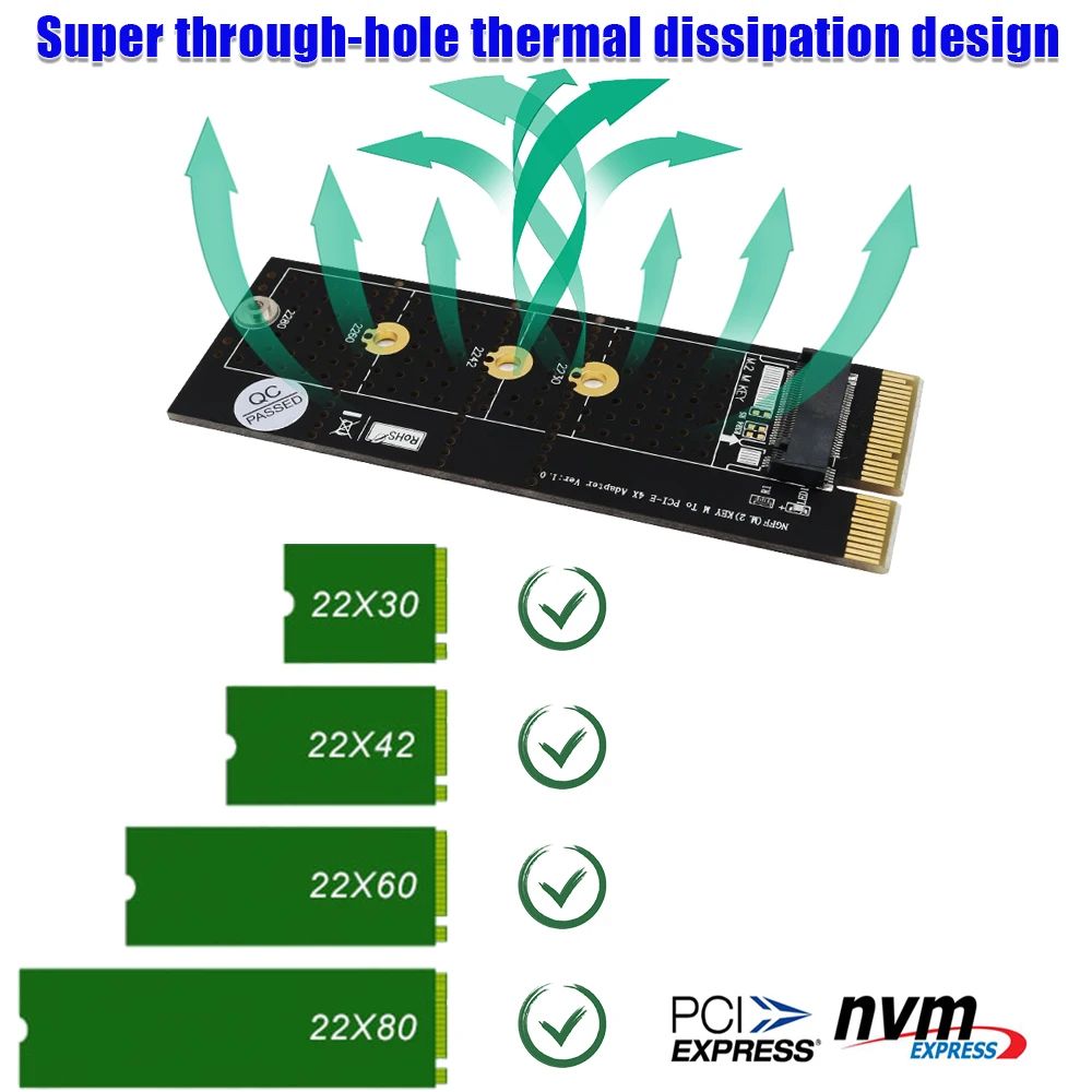 Адаптер NGFF(M.2) nvme M key SSD к PCI- E 4X с радиатором (вертикальная установка) | Компьютеры и