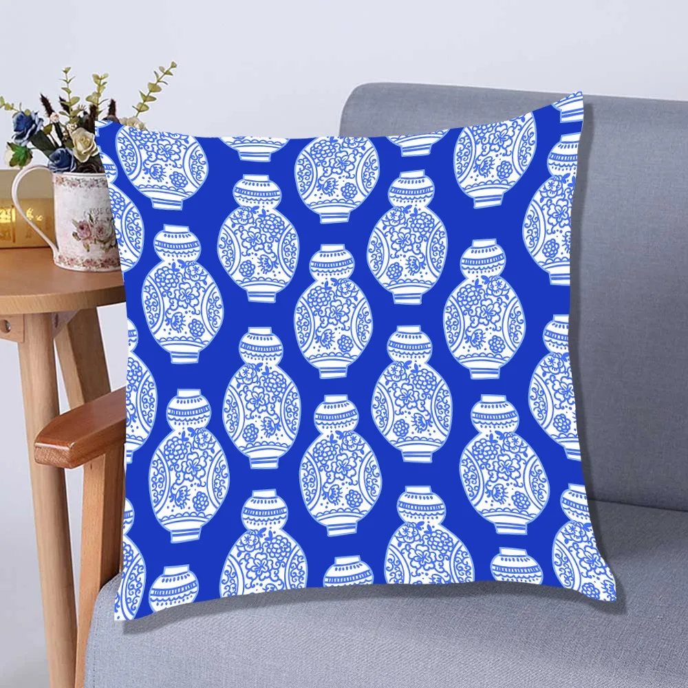 

3D Красивая сине-белая фарфоровая наволочка с принтом, мягкий полиэстеровый чехол, 2 шт. квадратная наволочка, диван-кровать