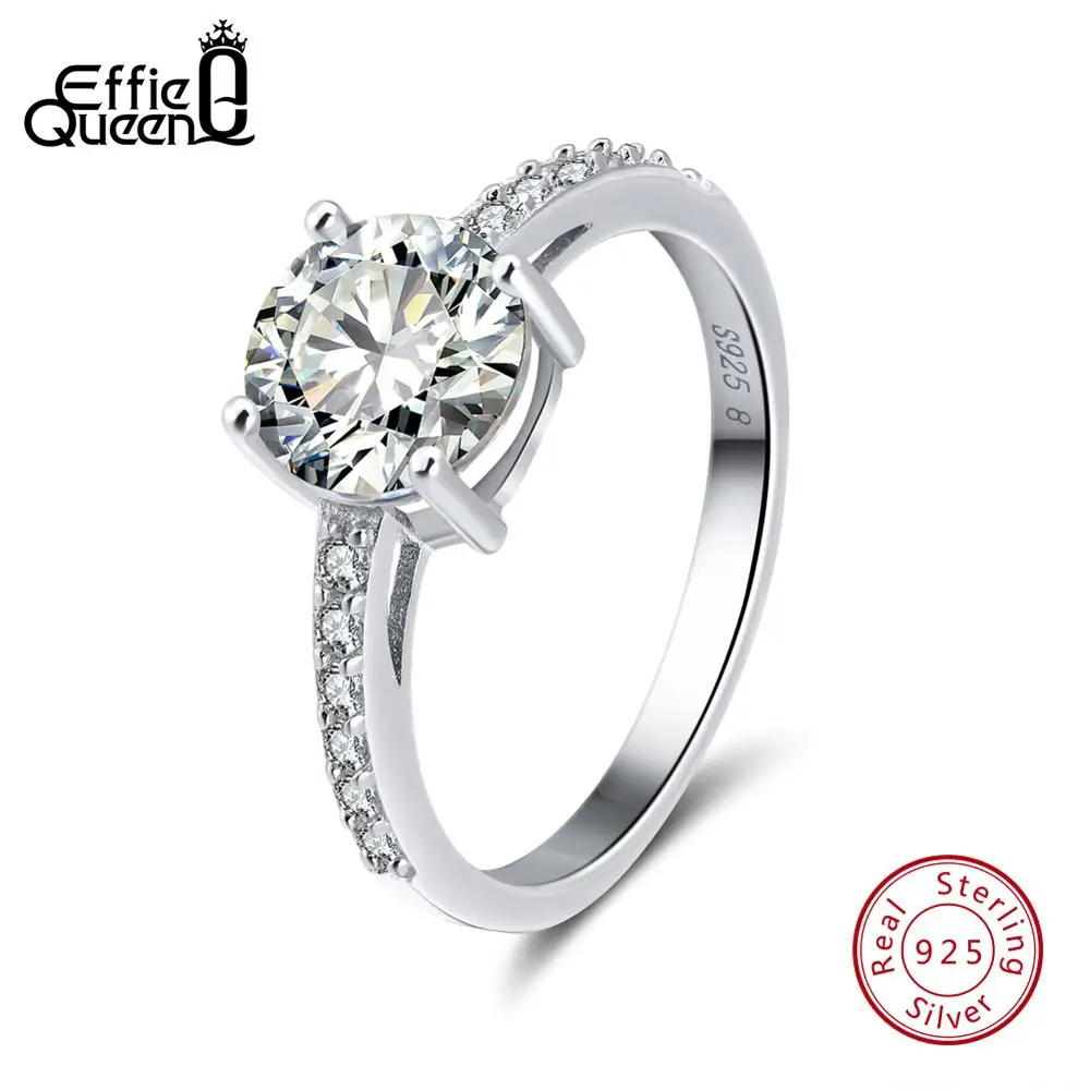 Effie queen, настоящее 925 пробы, серебряные свадебные кольца для женщин, AAA, блестящий кубический циркон, роскошное обручальное кольцо, вечерние ювелирные изделия BR56