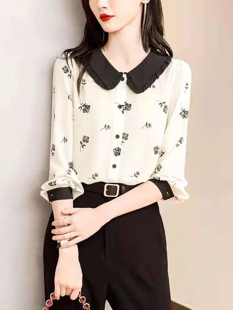 

Chiffon Shirt Doll Collar Small Shirt Summer 2021 New Women's Clothing Thin Fashion Shirt Beautiful Western Style