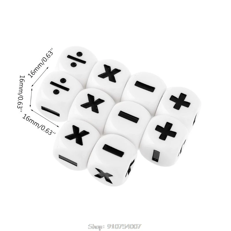 

10pcs 16mm D6 Dice Mathematical Operators Arithmetic Dice Club Pub Board Game Dice N19 20 Dropship