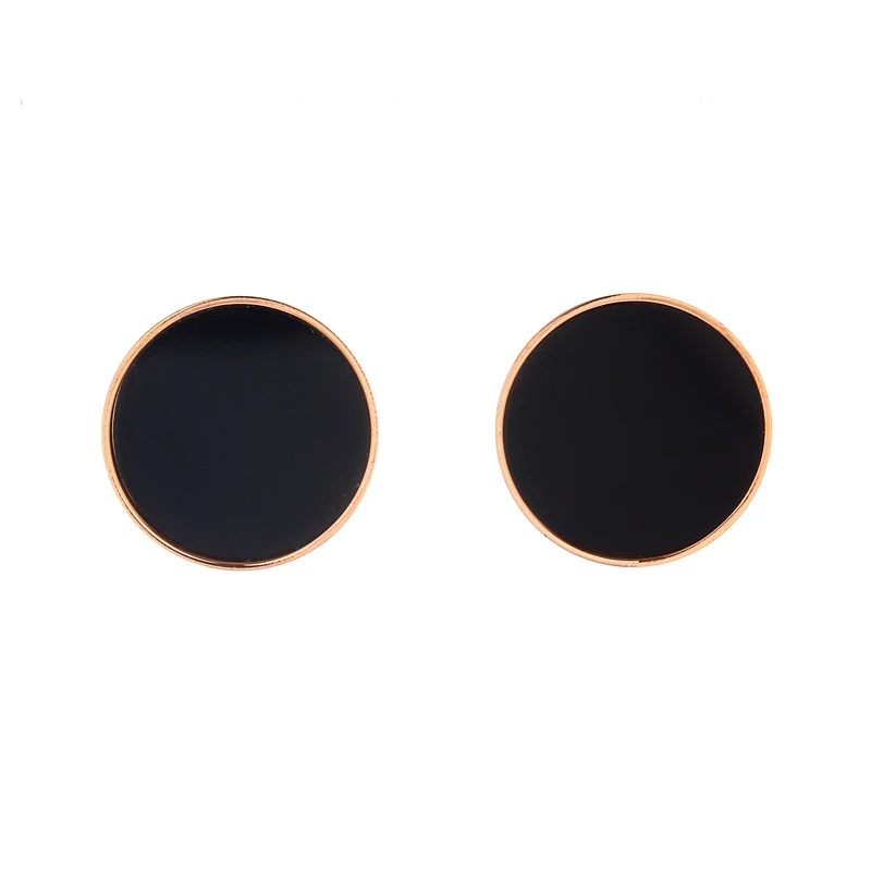 

E015 Simple black circle titanium steel large, medium and small size 3 women's Earrings