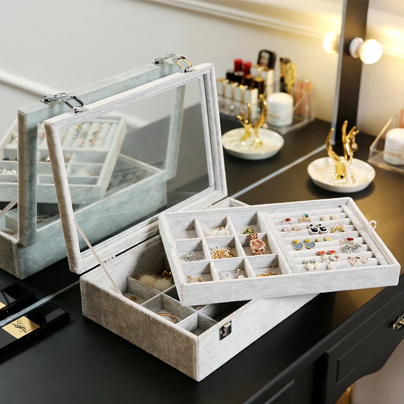 Бархатный Чехол для переноски ювелирных изделий стеклянный чехол кольцо