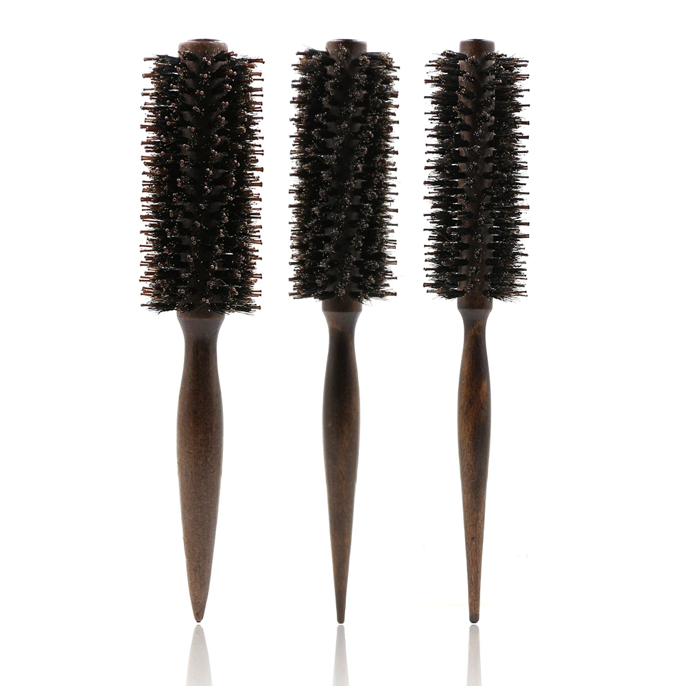 

New Hair Styling Round Curling Hairbrush Wooden Hair Comb Professional Curly Hair Dressing Brush With Nylon Boar Bristle
