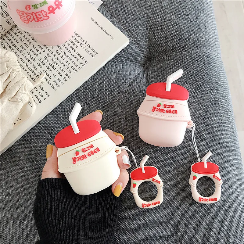 

For AirPod 1 2 Case Cute Cartoon Strawberry Banana Milk Drink Soft Silicone Earphone Cases For Apple Airpods 2 Case Cover Funda
