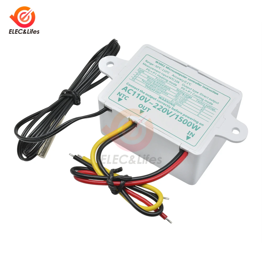 XH-W3002 DC 12V 24V AC 110 V-220 V цифровой светодиодный регулятор температуры ler 10A переключатель управления термостатом с датчиком W3002