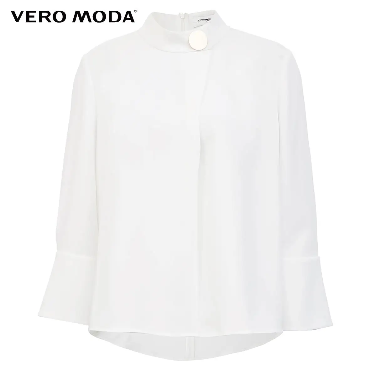 

Vero Moda Women Vintage Office Metal Button High Neck 3/4 Flare Sleeves Blouse Top | 320158501