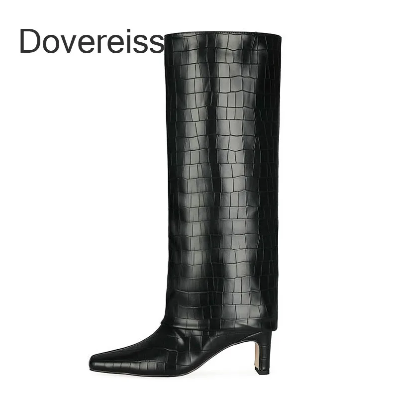 

Dovereiss Fashion Female Boots Winter New Chunky Heels Sexy Elegant Square To New Knee High Boots Big Size 44 45 46 47