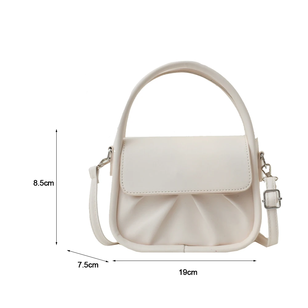 

Pure Color Casual Ladies Top-handle Handbags Small Crossbody Bags Fashion Pleated PU Leather Shoulder Messenger Bags For Women
