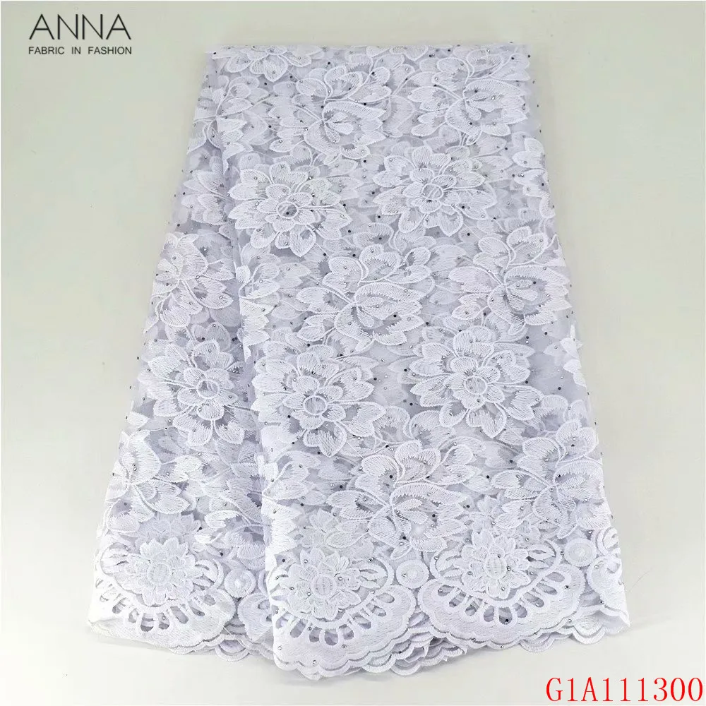 Анна белый Африканское молочного цвета Шелковое кружево ткань вышивка с камнями