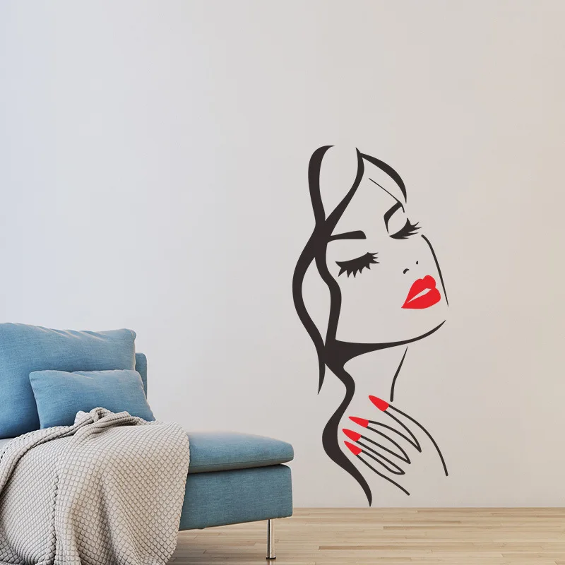 Sale Beauty Salon Hairstyle Room Decoration Hand Girl Face Wall Sticker Nail Shop Design Art Poster Mural Decals Hot | Обустройство