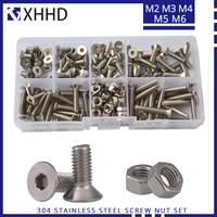 hex socket head screw metric thread countersunk hexagon allen bolt nut set assortment kit 304 stainless steel m2 m3 m4 m5 m6