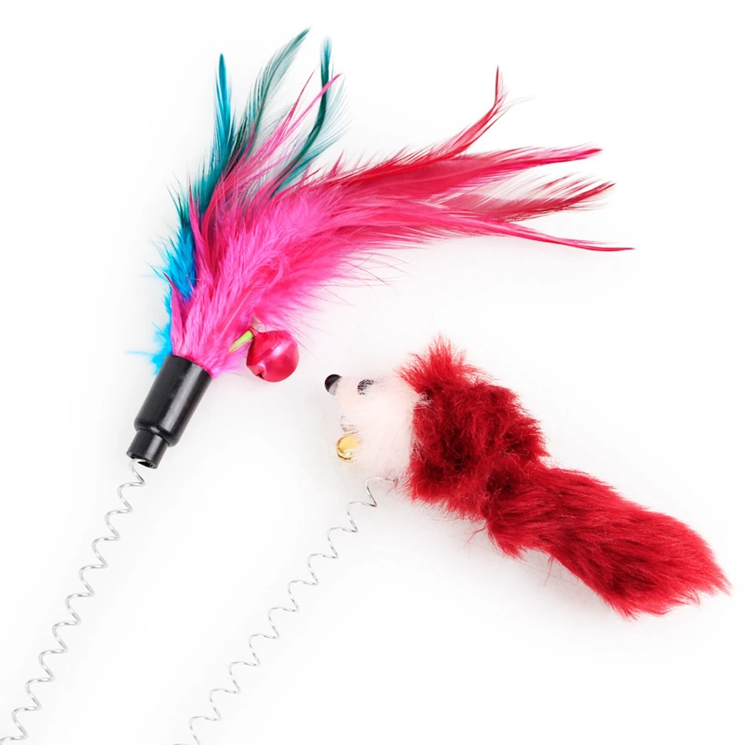 

New Cat Toy Funny Interactive Suction Spring Pets Toy Cat Kitty Feather Wand Teaser Plaything for Pet Kitty Supplies Accessories