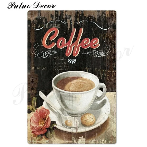 

Coffee Tin Sign Vintage Metal Sign Plaque Metal Vintage Wall Decor for Kitchen Coffee Bar Cafe Retro Metal Posters Iron Painting