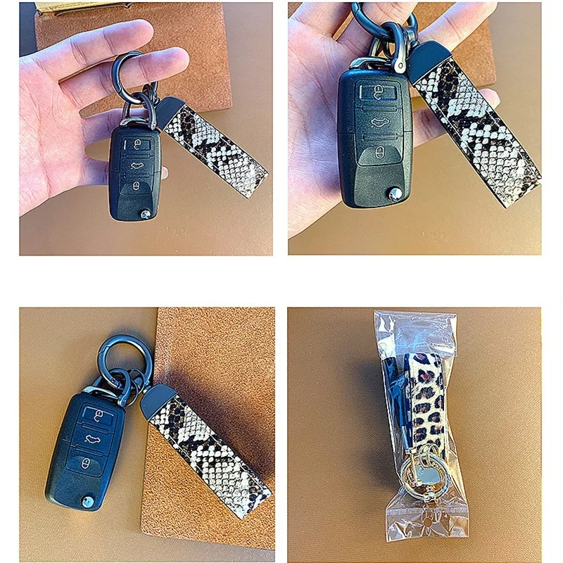 

Luxury Genuine Leather Keychain Lanyard Men Women Leopard Zebra Snake Pattern Buckle Car Key Ring Holder Jewelry Gift Chaveiro