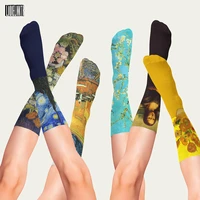 van gogh oil painting retro socks fashion ladies colorful harajuku mona lisa sunflower street hip hop cool casual cotton socks