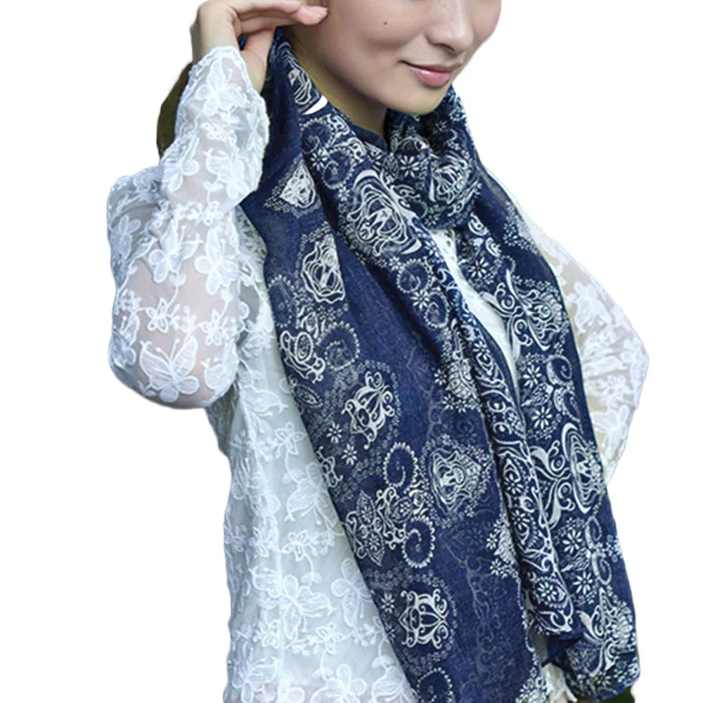 Бесплатная Страусиная весна/лето 2019 женские шали с цветочным принтом синего и