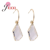 luxury brand women wedding korean trend 925 sterling silver drop earrings transparent crystal cubic zirconia pierced jewelry