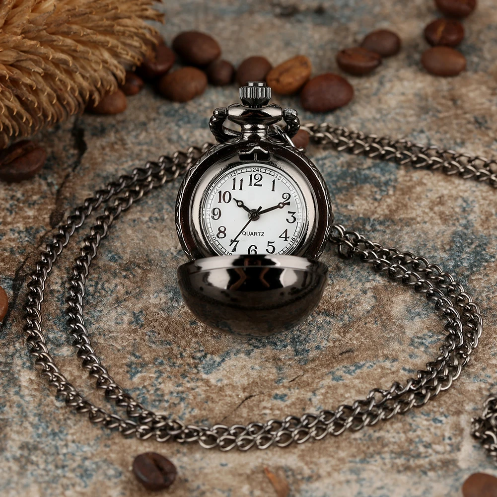 Мини гладкий черный шар карманные часы классический черный/серебряный сплав