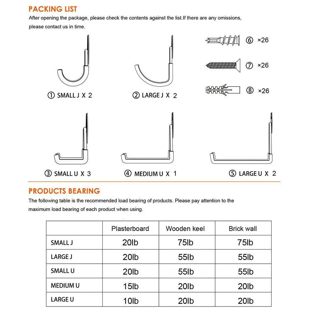 5 крючков настенный стеллаж для хранения оранжевый складской крюк и винтовой