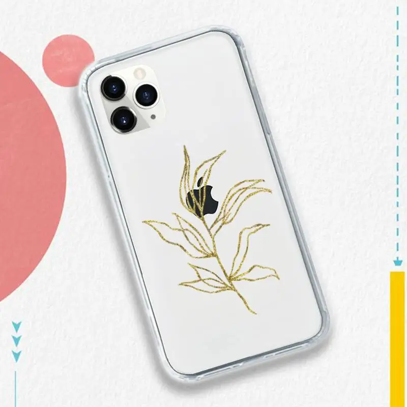 

gold leaves aesthetics pattern Phone Case Transparent soft For iphone 5 5s 5c se 6 6s 7 8 11 12 plus mini x xs xr pro max