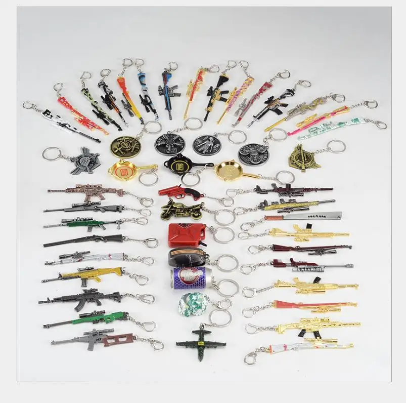 

2 шт. 15 видов стилей на высоком каблуке 12 см игра Снайпер брелок битва сад брелок 98K AK47 пистолет сплав брелок ювелирные изделия PUBG подарок для ...