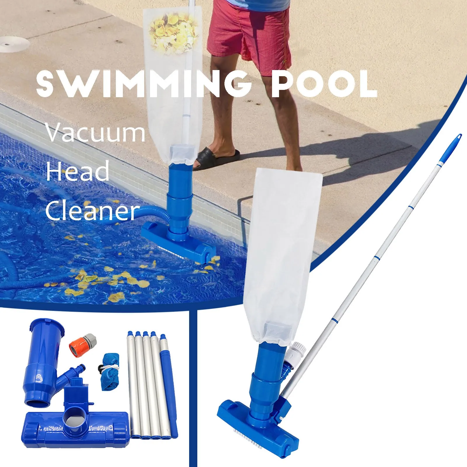 

With Suction Head Skimmer Net Pool Accessories Portable Swimming Pool Vacuum Head Cleaner Brush Sweep Handbroom Brushes Cleanin