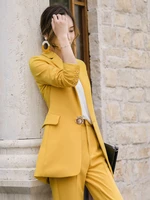 high quality ladies yellow suit 2022 autumn fashion professional pants suit large size slim long blazer womens suit two piece