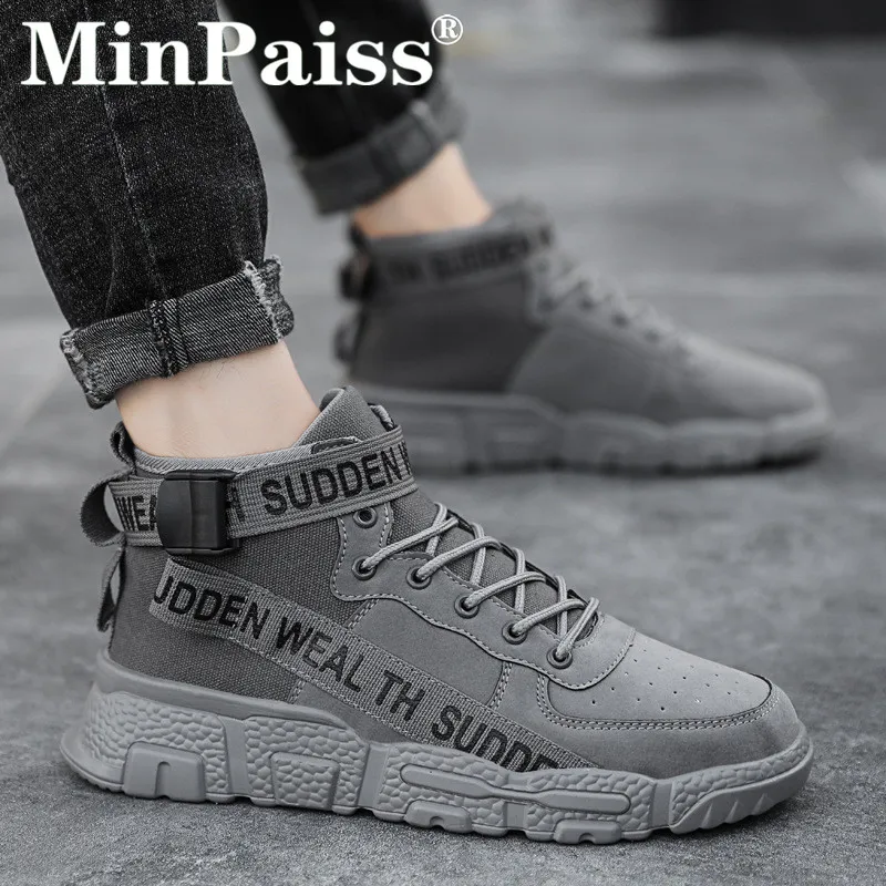 

Мужская повседневная парусиновая обувь с высоким берцем, Новинка осени 2019