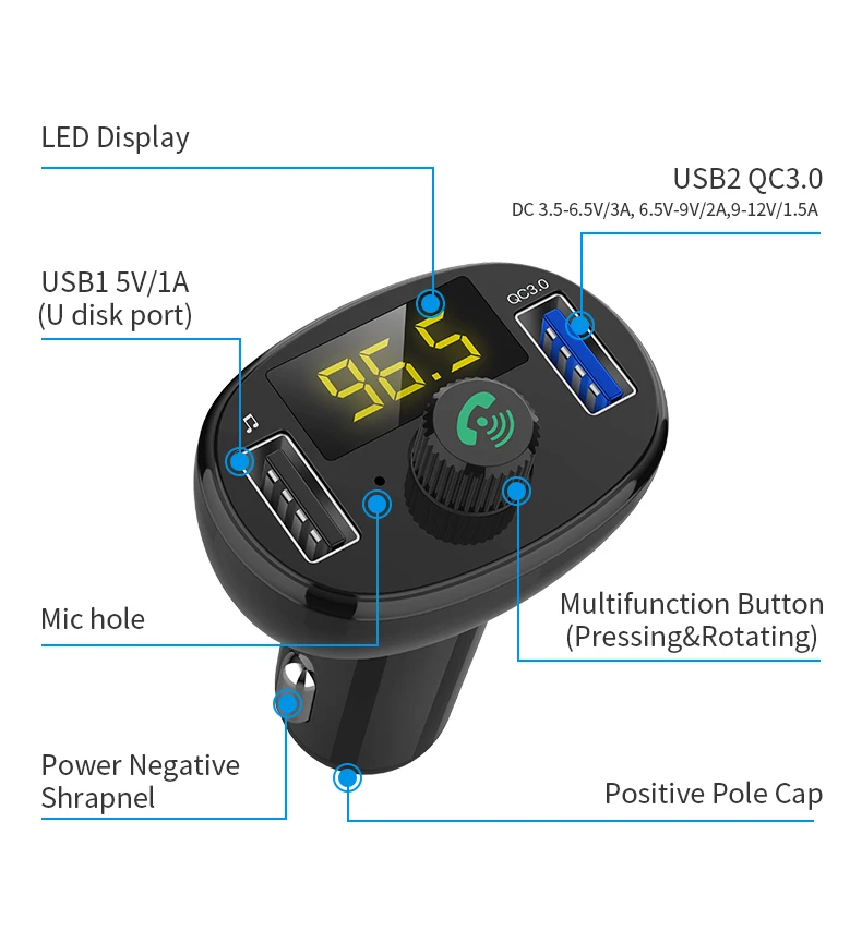Автомобильный комплект с Bluetooth KORSEED QC 3 0 быстрое зарядное устройство двумя USB