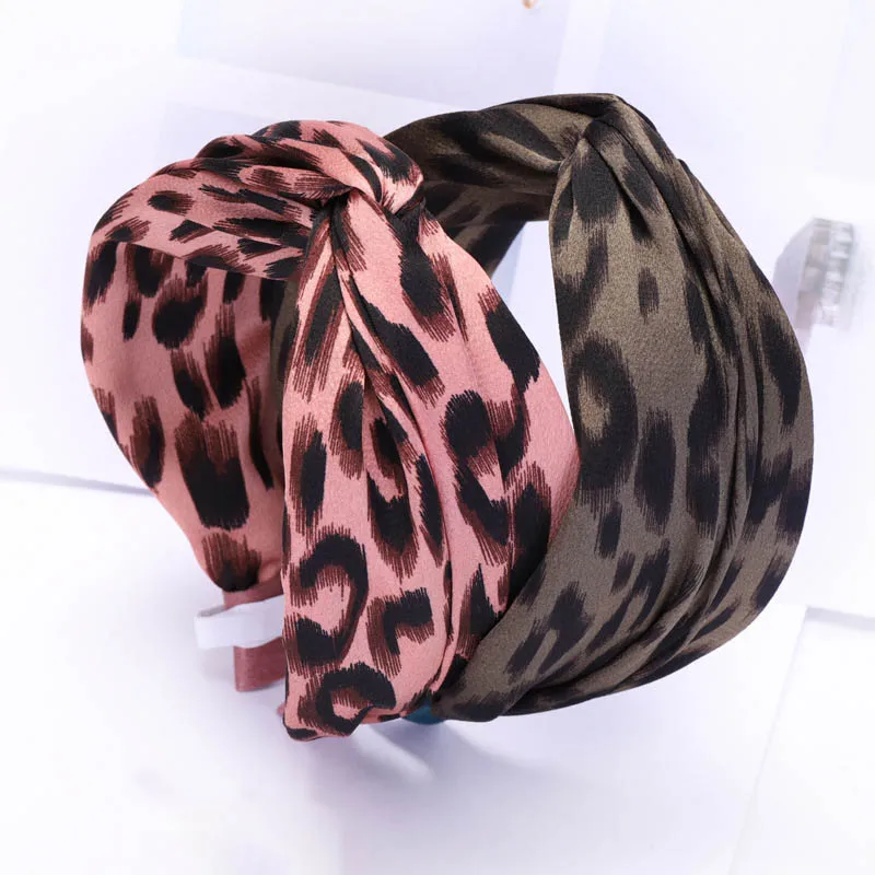 

Headwear Women Elastic Leopard Print Cross Knot Headband Hair Accessories European Style For Adult Girls Wide Side 1Pcs
