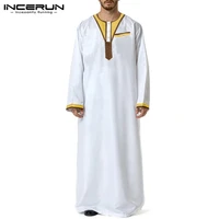 incerun loose patchwork arabic jubba thobe islamic dubai clothing mens fashion robes long sleeve round neck muslim kaftan robes7