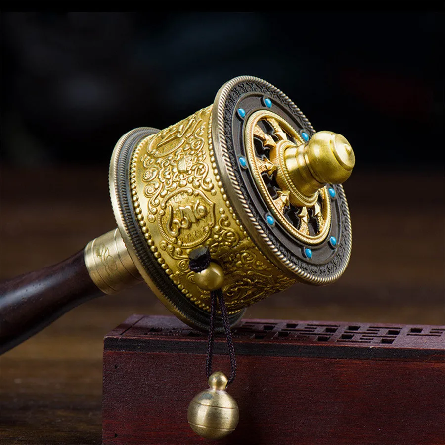 

Tibetan Special Crafts Wholesale Hand-cranked Prayer Wheel Buddhist Talisman Ornaments Pure Copper Prayer Wheel